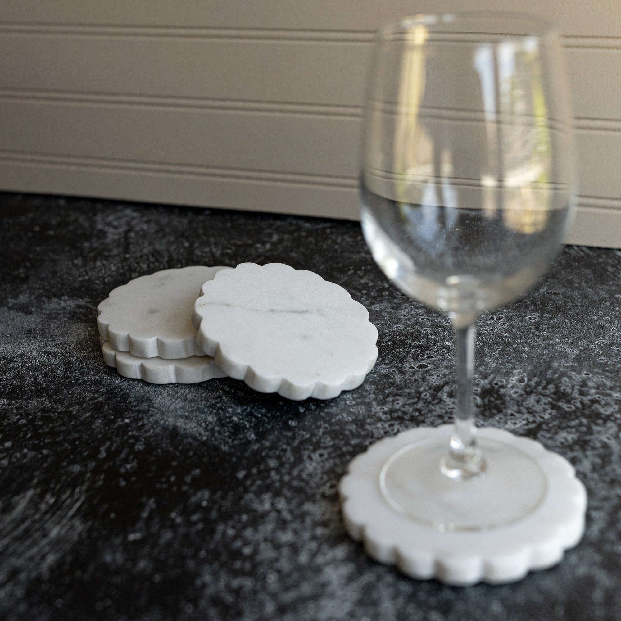 EMERY SCALLOP EDGE SET OF 3 COASTER SET MARBLE, JUTE TIE (MIN 2)