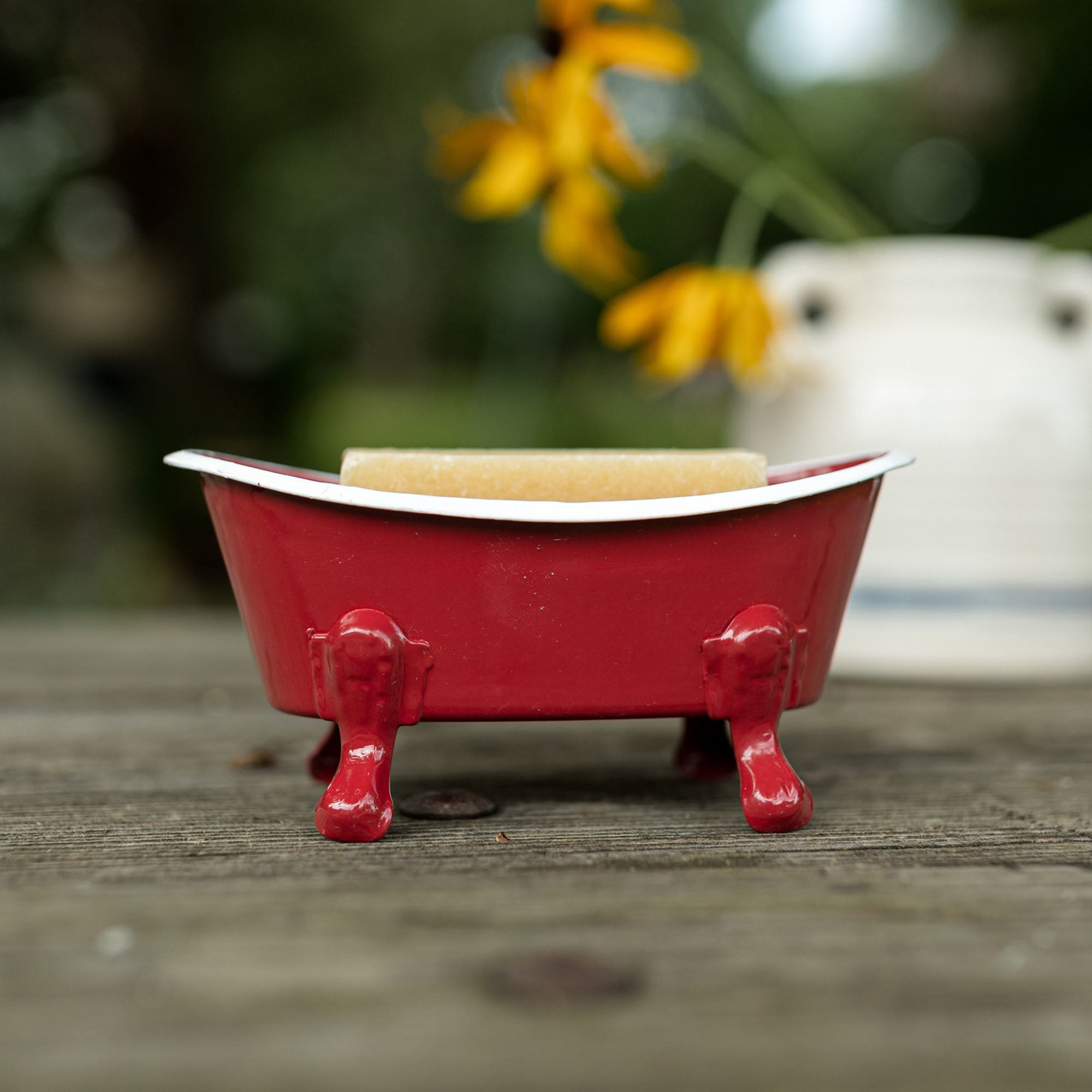 RED ENAMEL BATHTUB METAL SOAP DISH (MIN 3)