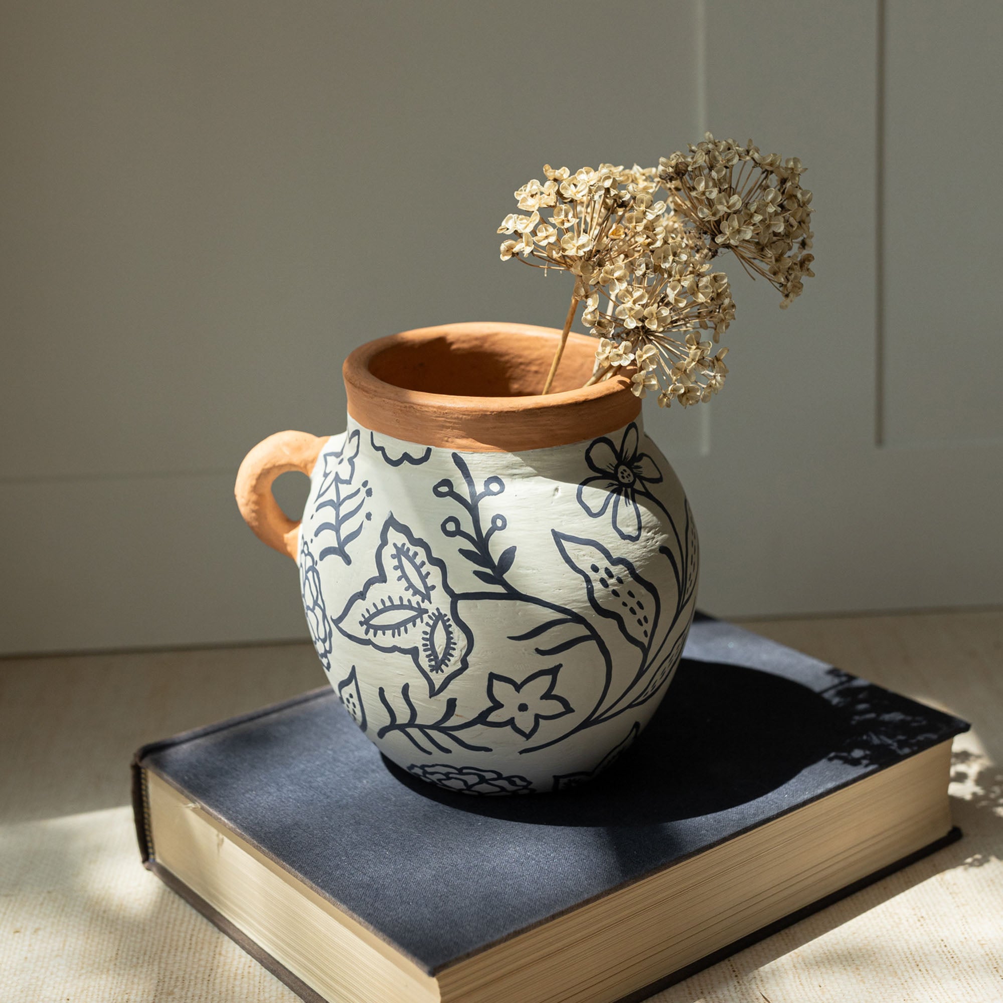 MARGUERITE BLUE FLORAL SUZANI TERRACOTTA BUD VASE (MIN 2)