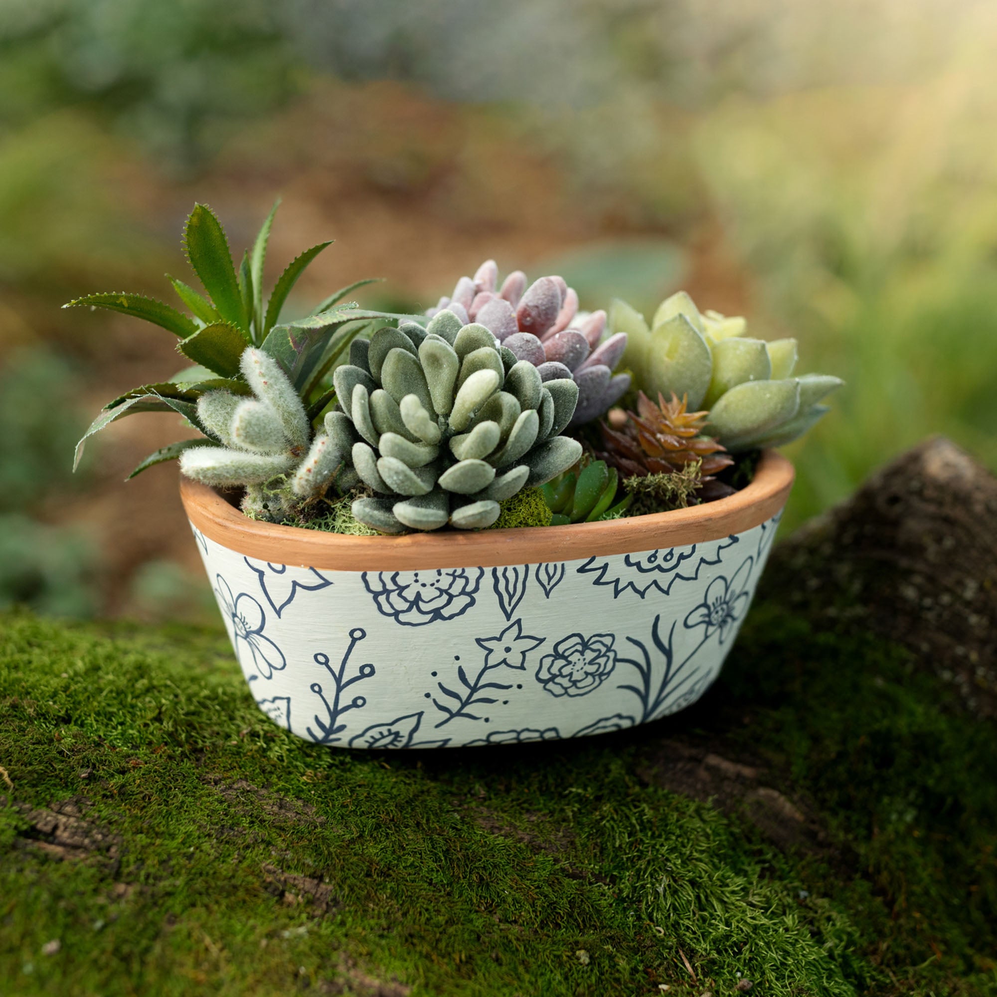 MARGUERITE BLUE FLORAL SUZANI TERRACOTTA OVAL PLANTER (MIN 2)