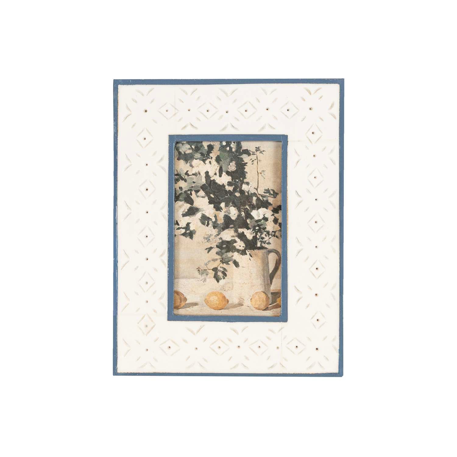 PENELOPE 4X6 RESIN STAMP PRINT PICTURE FRAME BLUE AND CREAM (MIN 2)