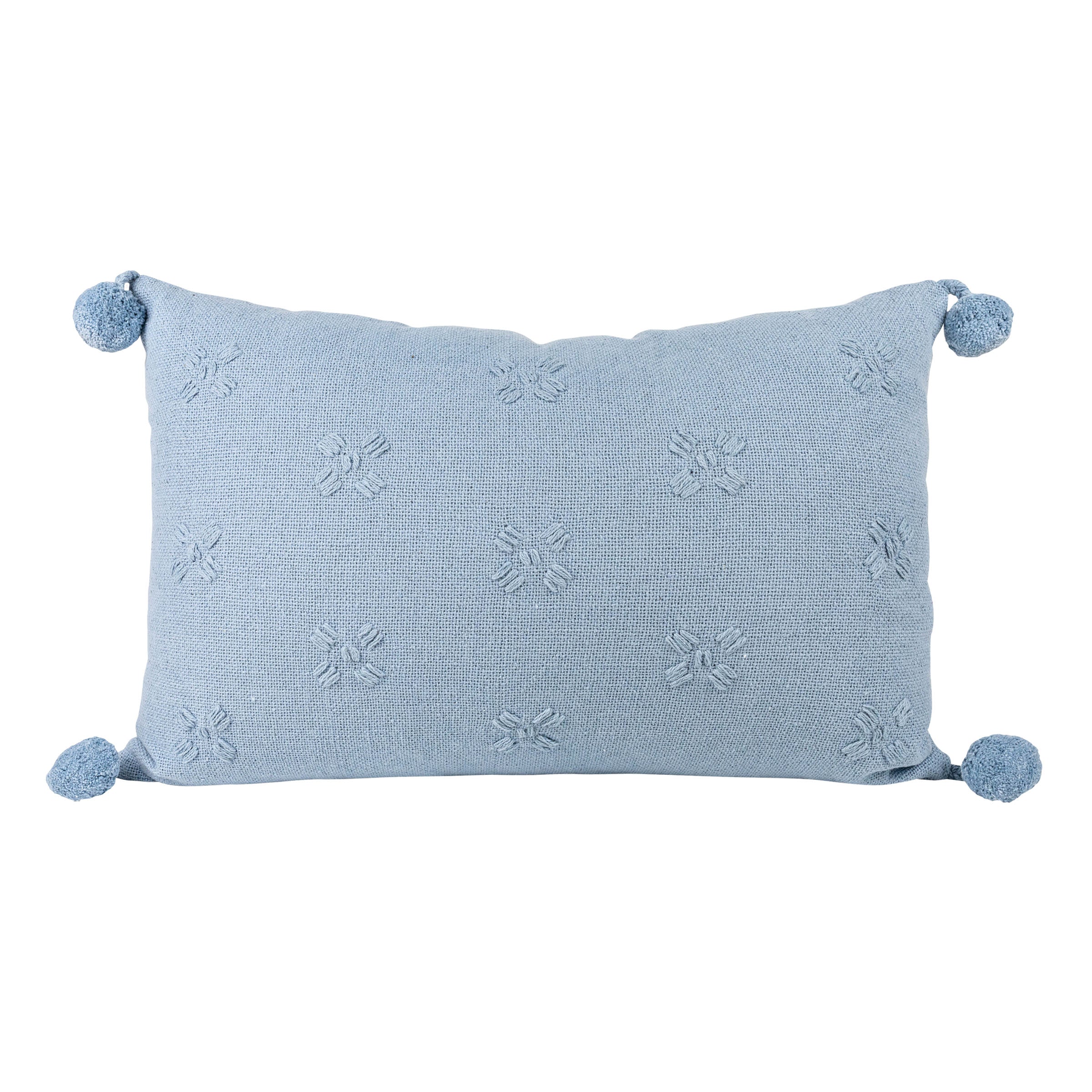 blue floral stitched lumbar pillow