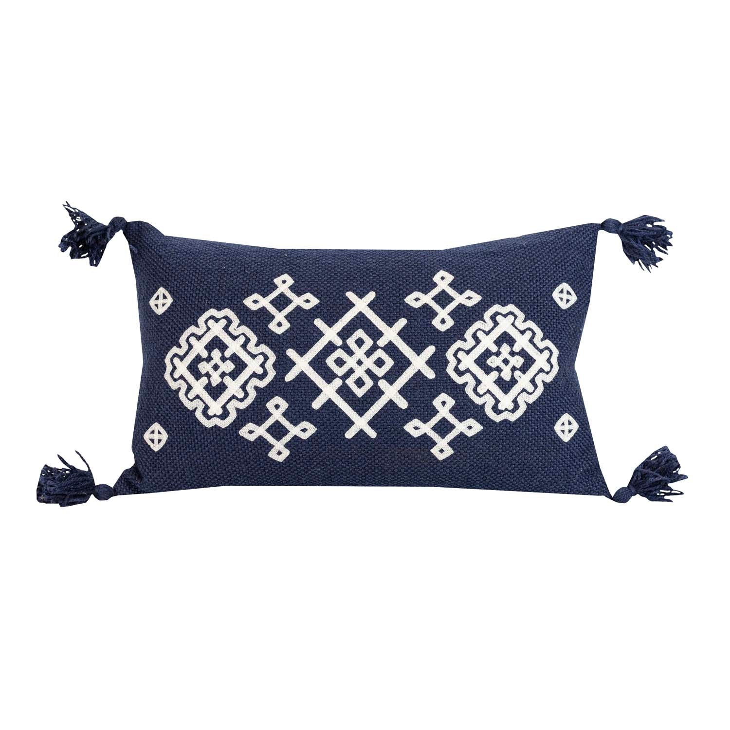 12X20 OUTDOOR BOHO DIAMOND LUMBAR PILLOW NAVY, WITH FILL (MIN 2)