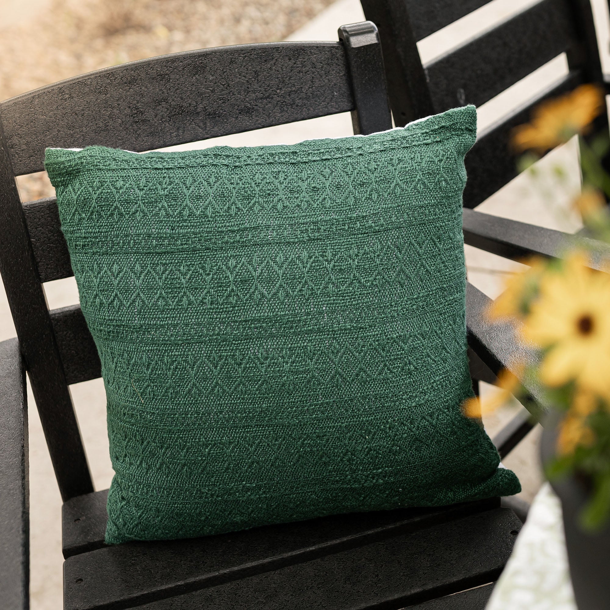 SILAS BOHO 18X18 OUTDOOR GREEN GEO THROW PILLOW, WITH FILL (MIN 2)