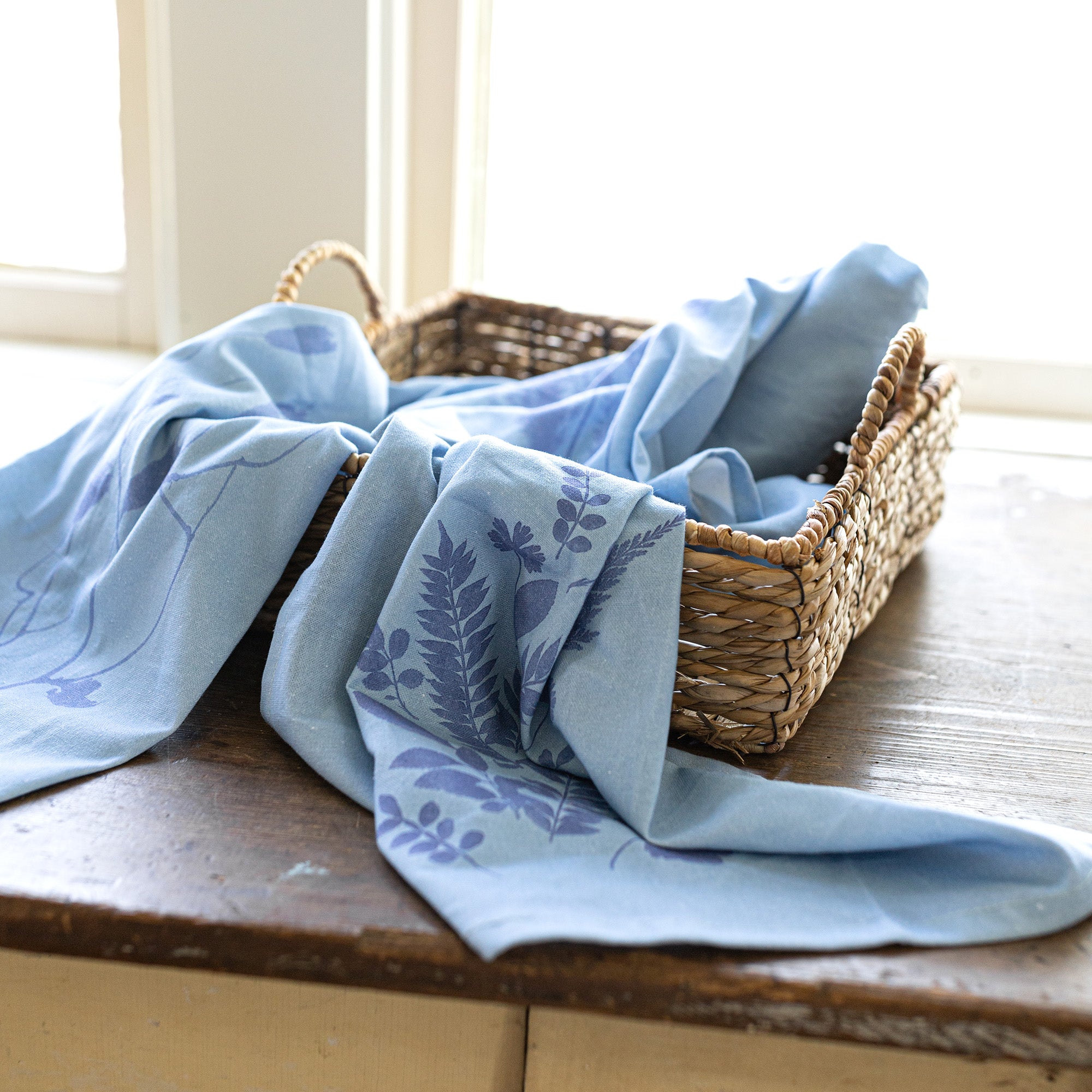 SUN PRINT BOTANICAL TEA TOWELS BLUE, SET OF 3 (MIN2)